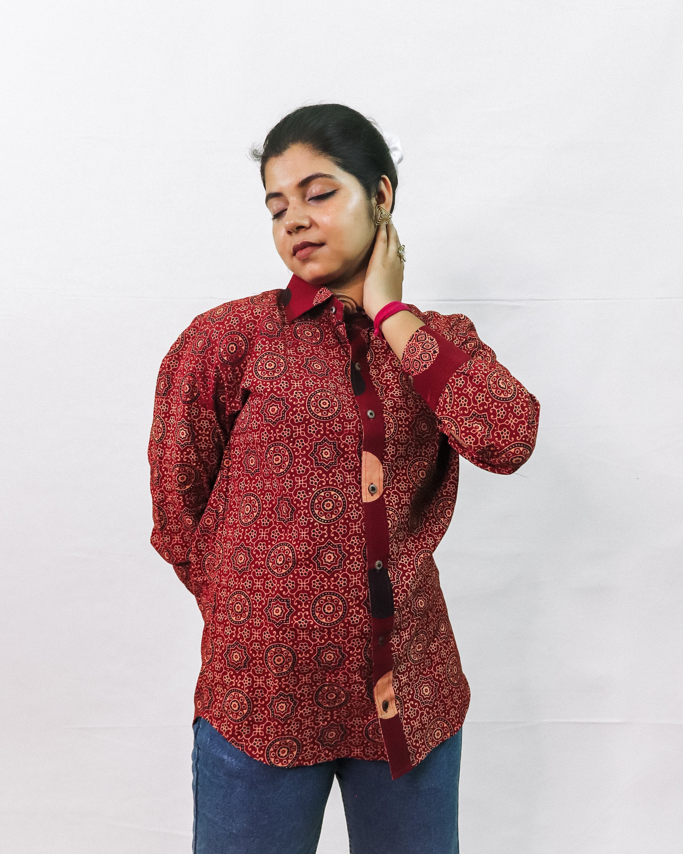 Ajrakh Mesh Print Swing Shirt