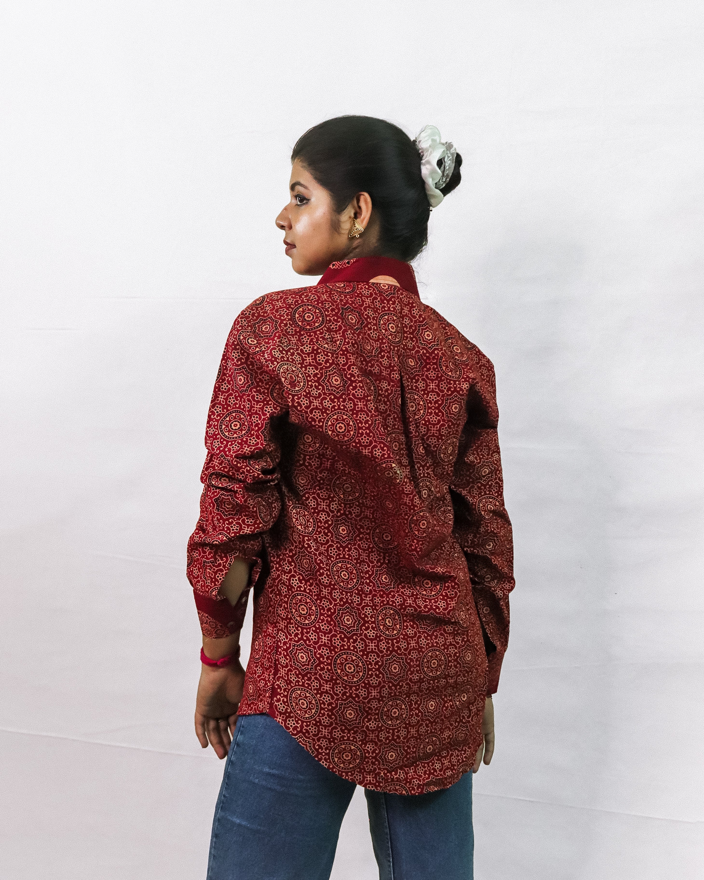Ajrakh Mesh Print Swing Shirt