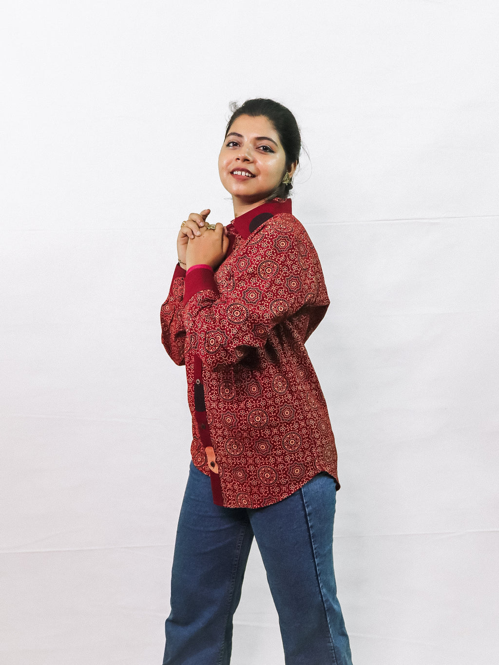 Ajrakh Mesh Print Swing Shirt
