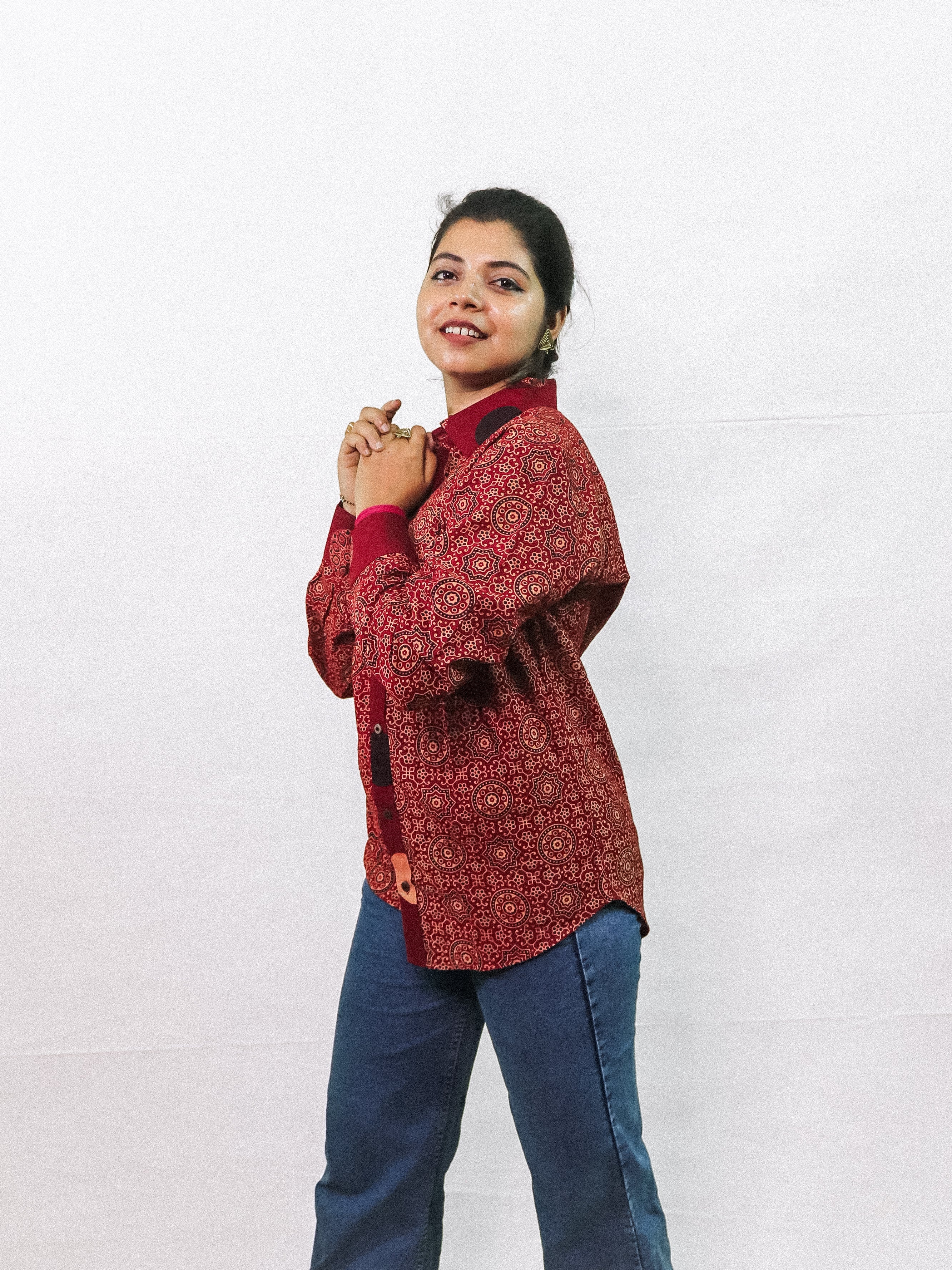 Ajrakh Mesh Print Swing Shirt