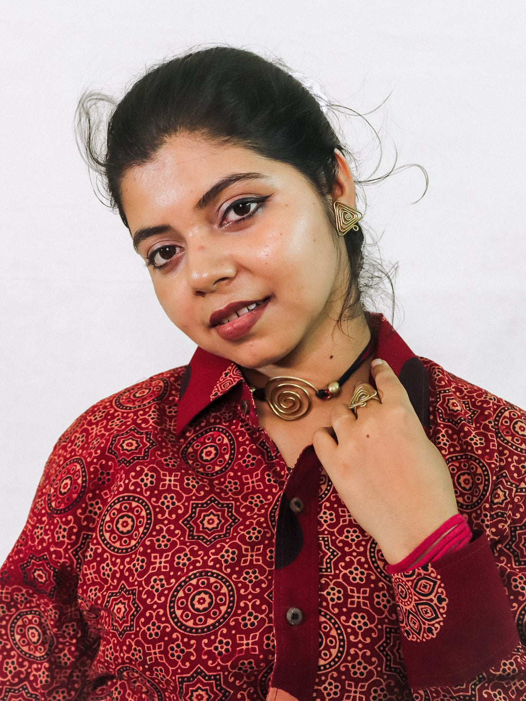 Ajrakh Mesh Print Swing Shirt