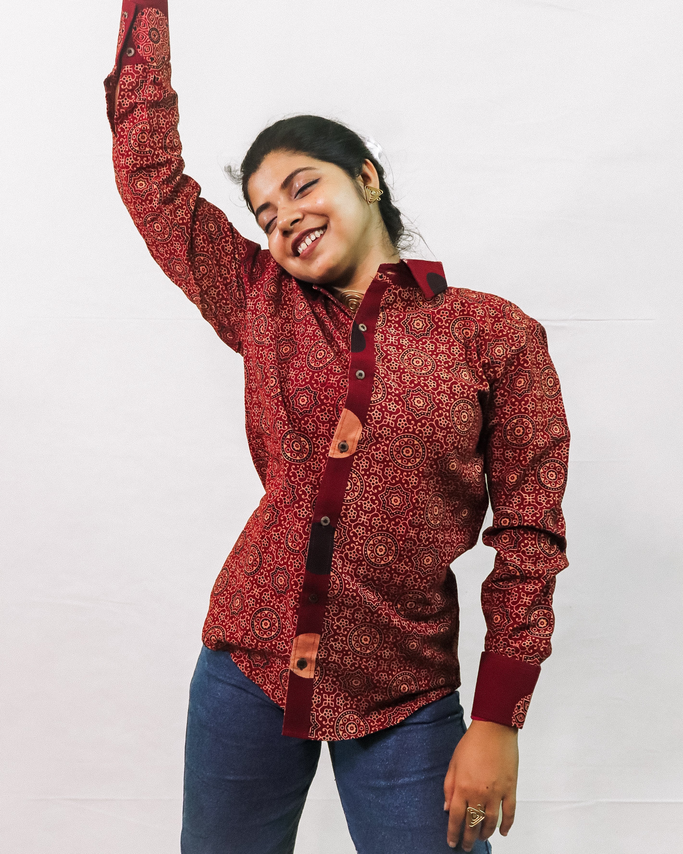 Ajrakh Mesh Print Swing Shirt