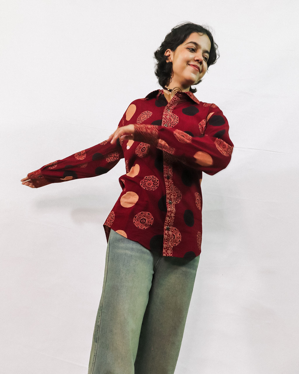 Ajrakh Circular Print Swing Shirt