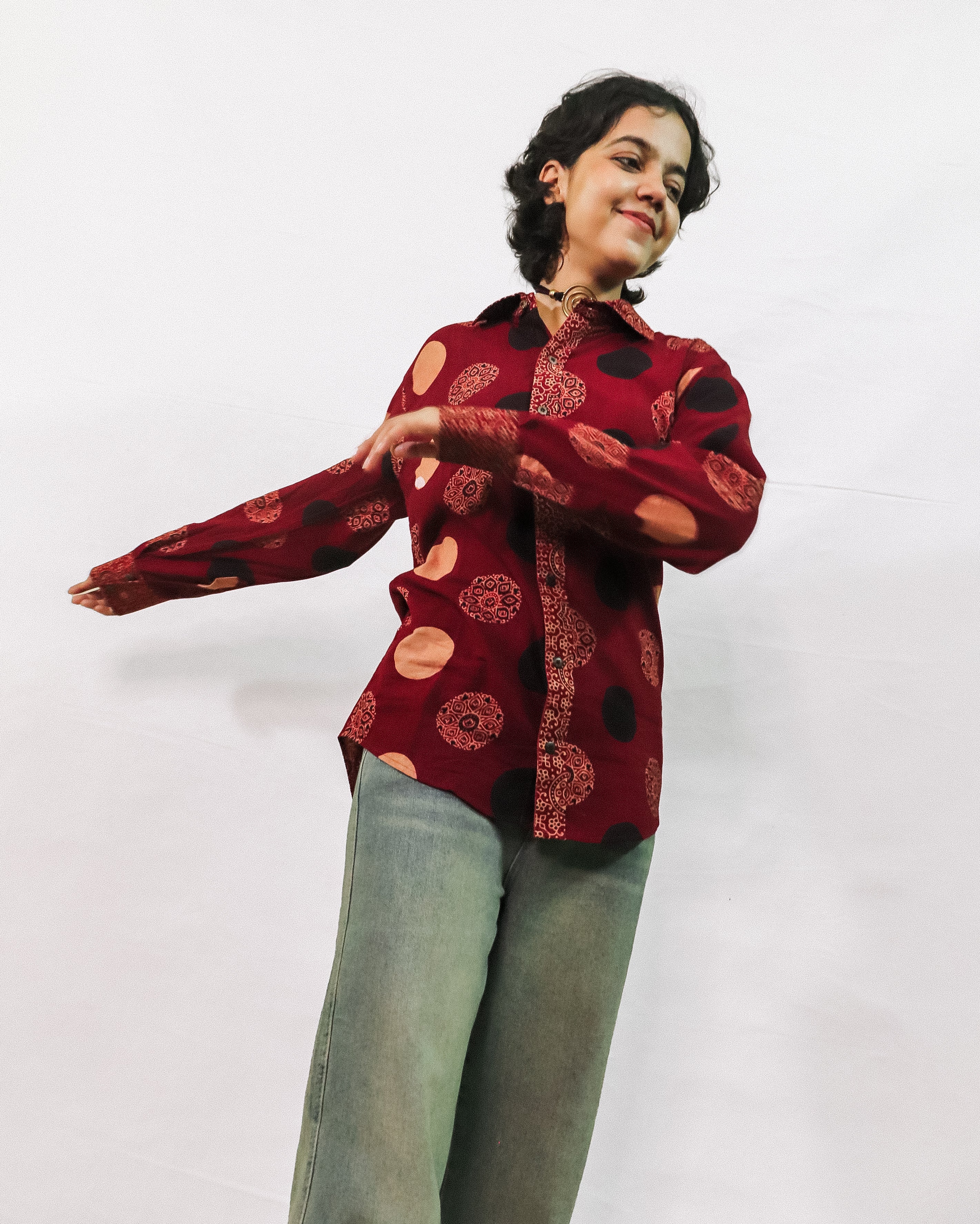 Ajrakh Circular Print Swing Shirt