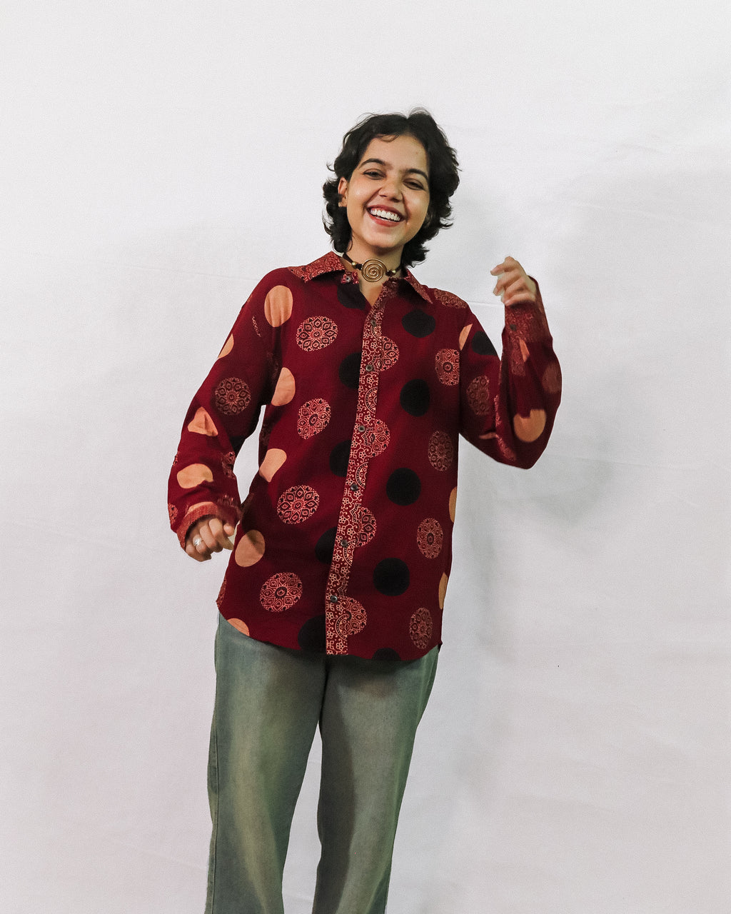 Ajrakh Circular Print Swing Shirt