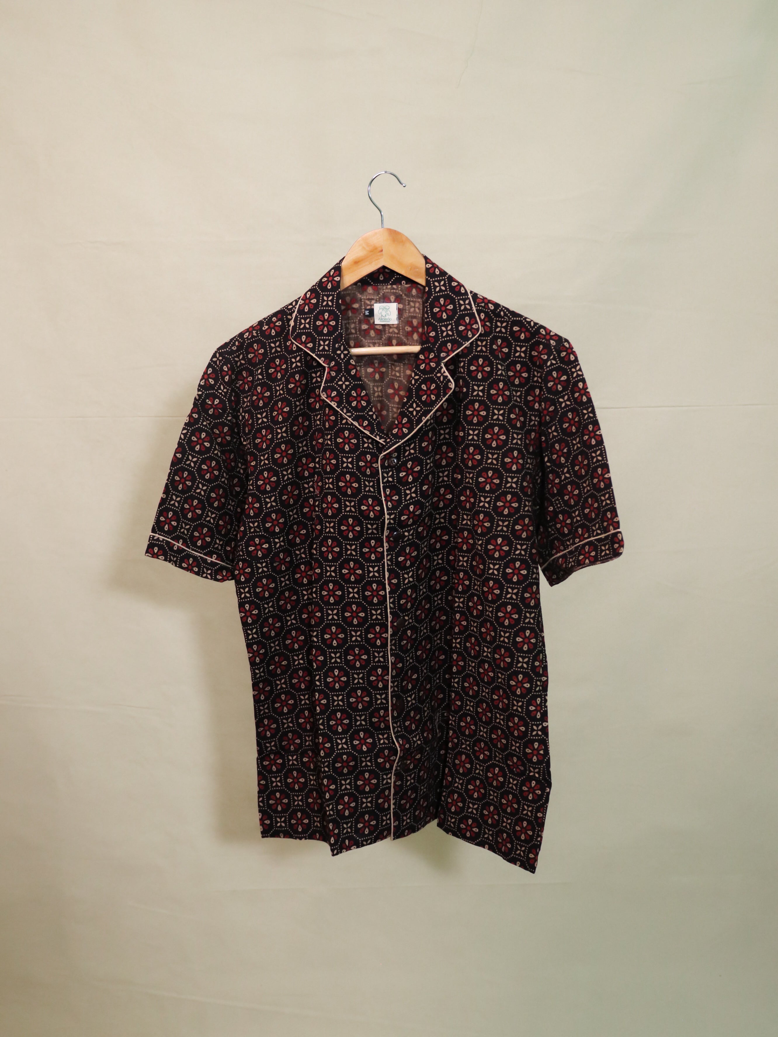 Black Ajrakh Print Cuban Collar Shirt