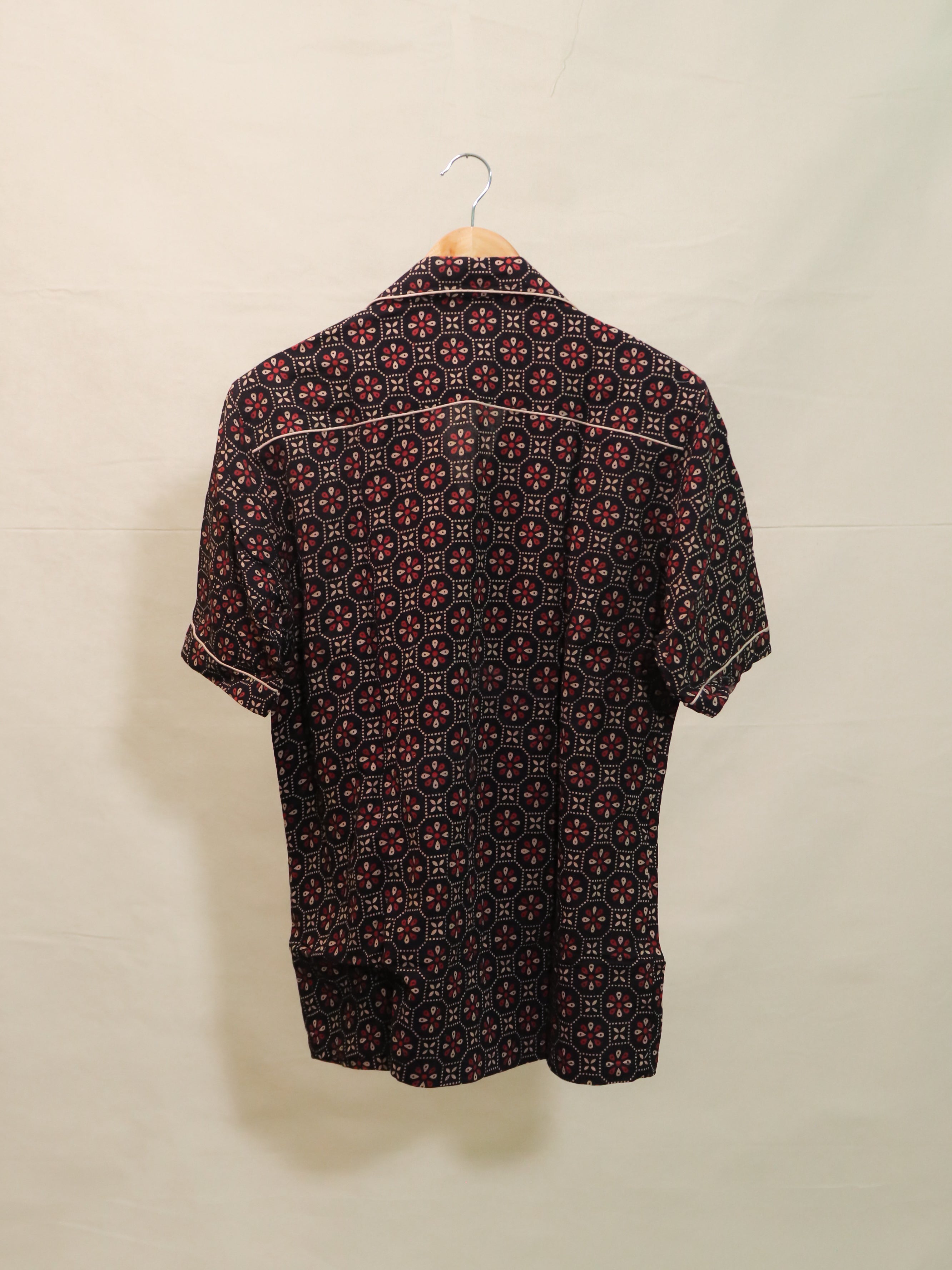 Black Ajrakh Print Cuban Collar Shirt