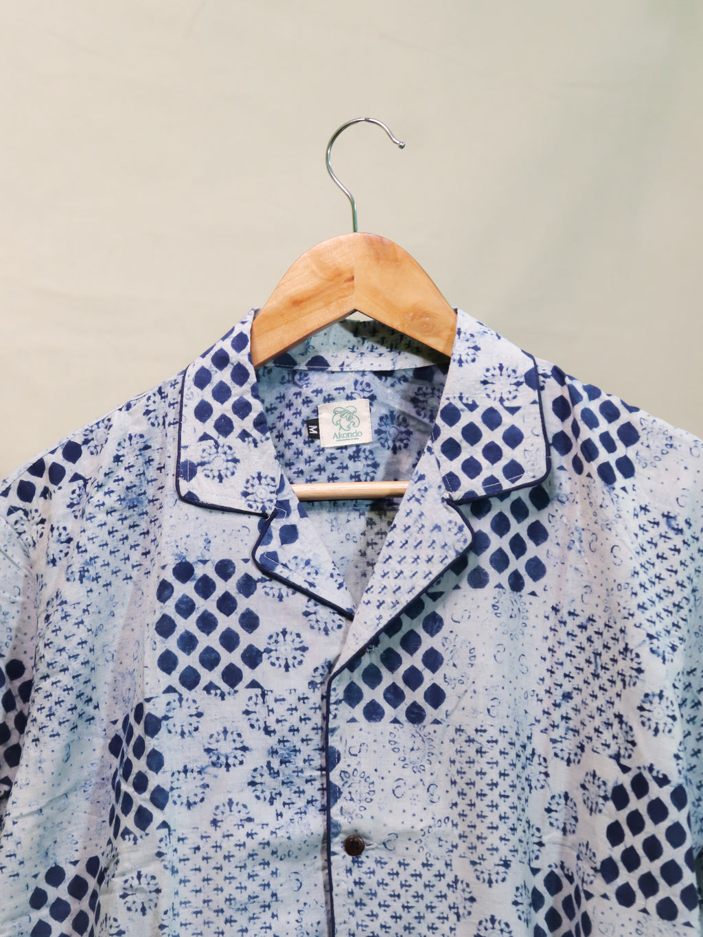 Indigo Patch Print Cuban Collar Shirt
