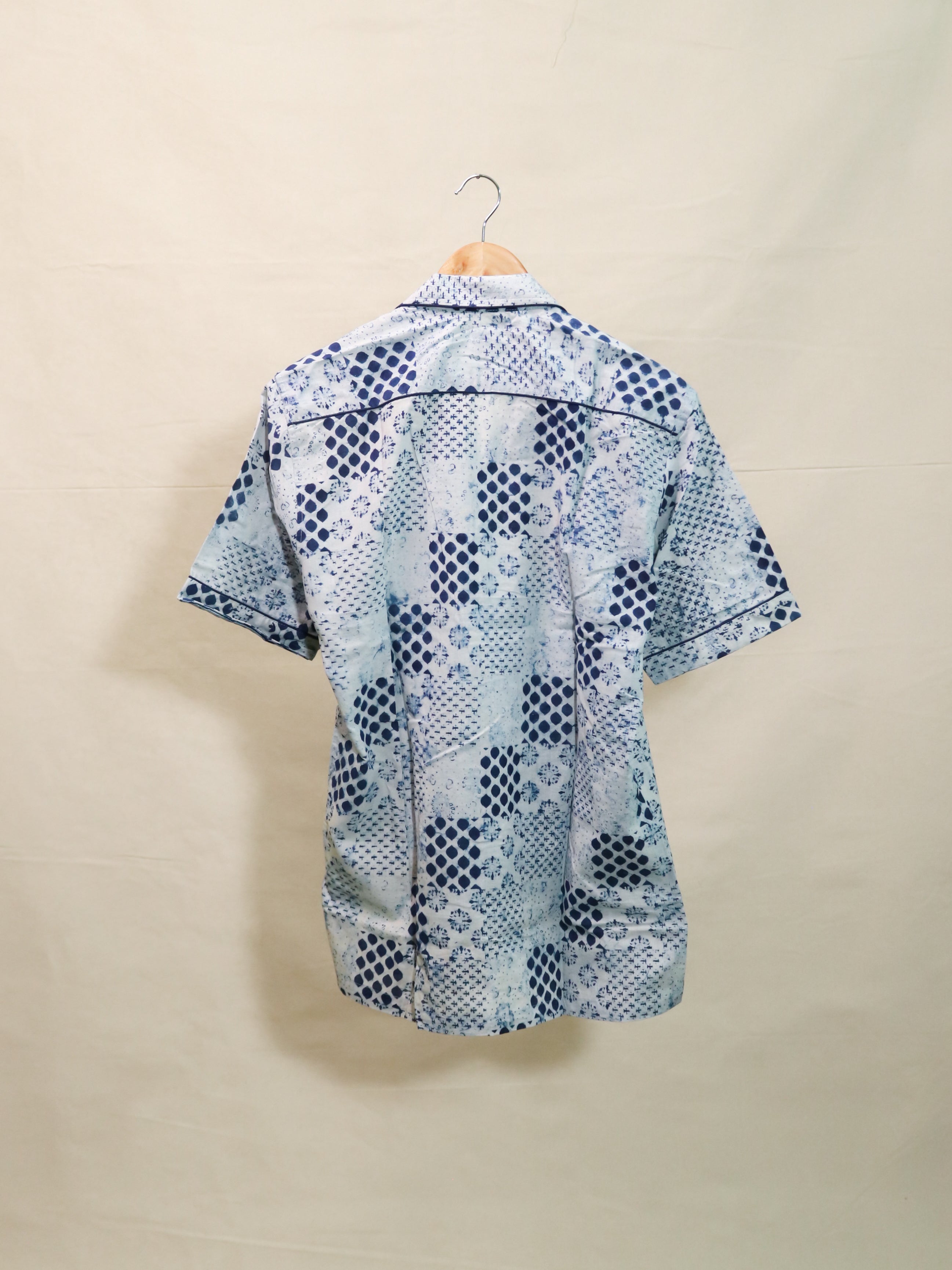 Indigo Patch Print Cuban Collar Shirt