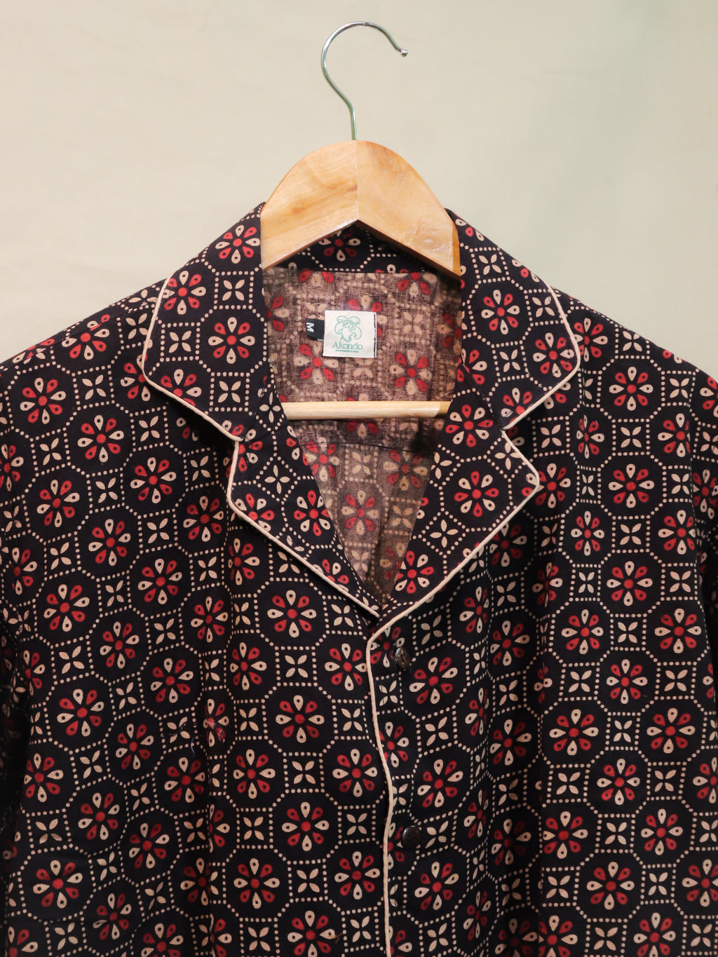 Black Ajrakh Print Cuban Collar Shirt