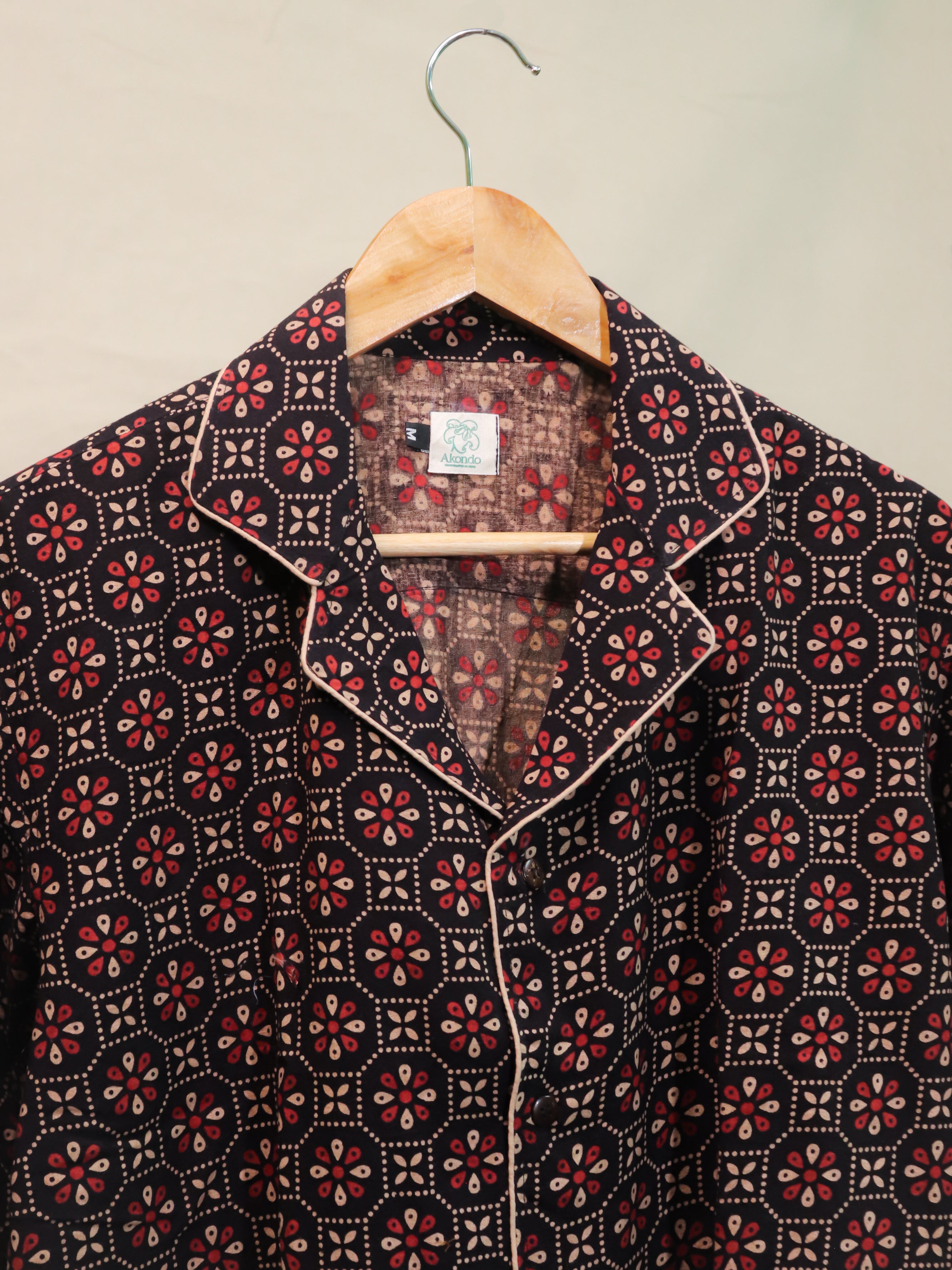 Black Ajrakh Print Cuban Collar Shirt