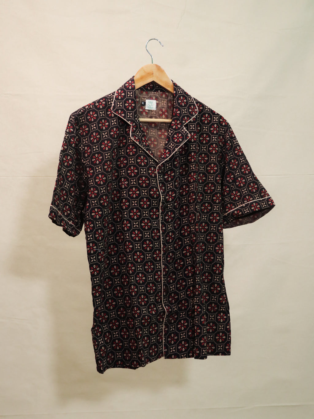 Black Ajrakh Print Cuban Collar Shirt