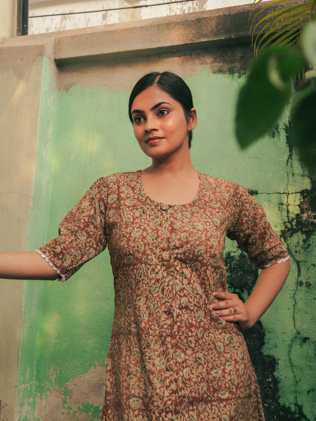 Brown Gulbahar Scoop Neck Maxi Dress