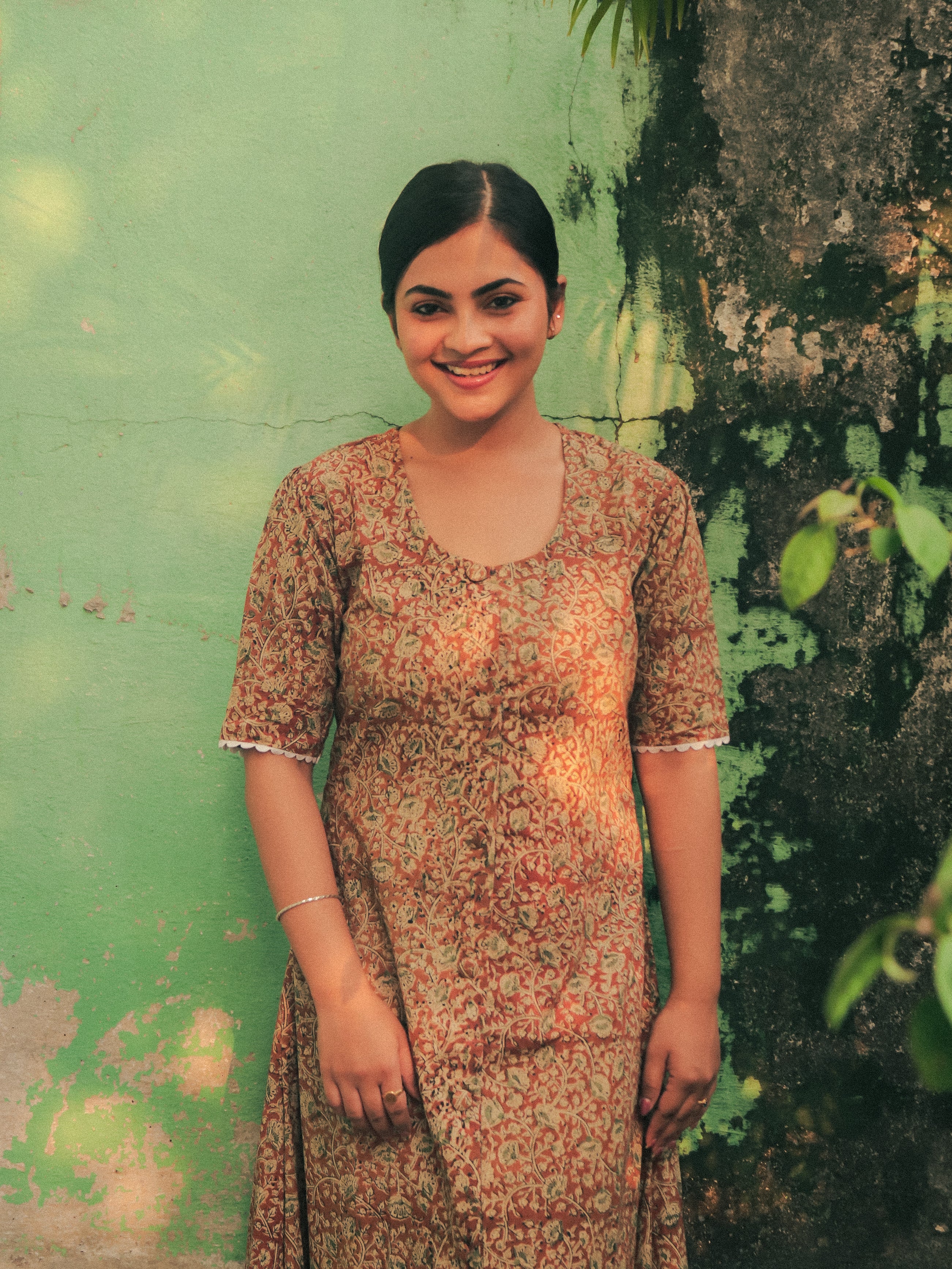 Brown Gulbahar Scoop Neck Maxi Dress