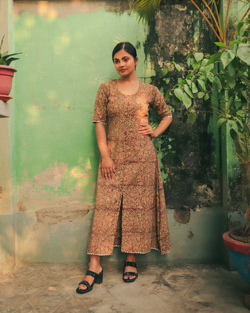 Brown Gulbahar Scoop Neck Maxi Dress