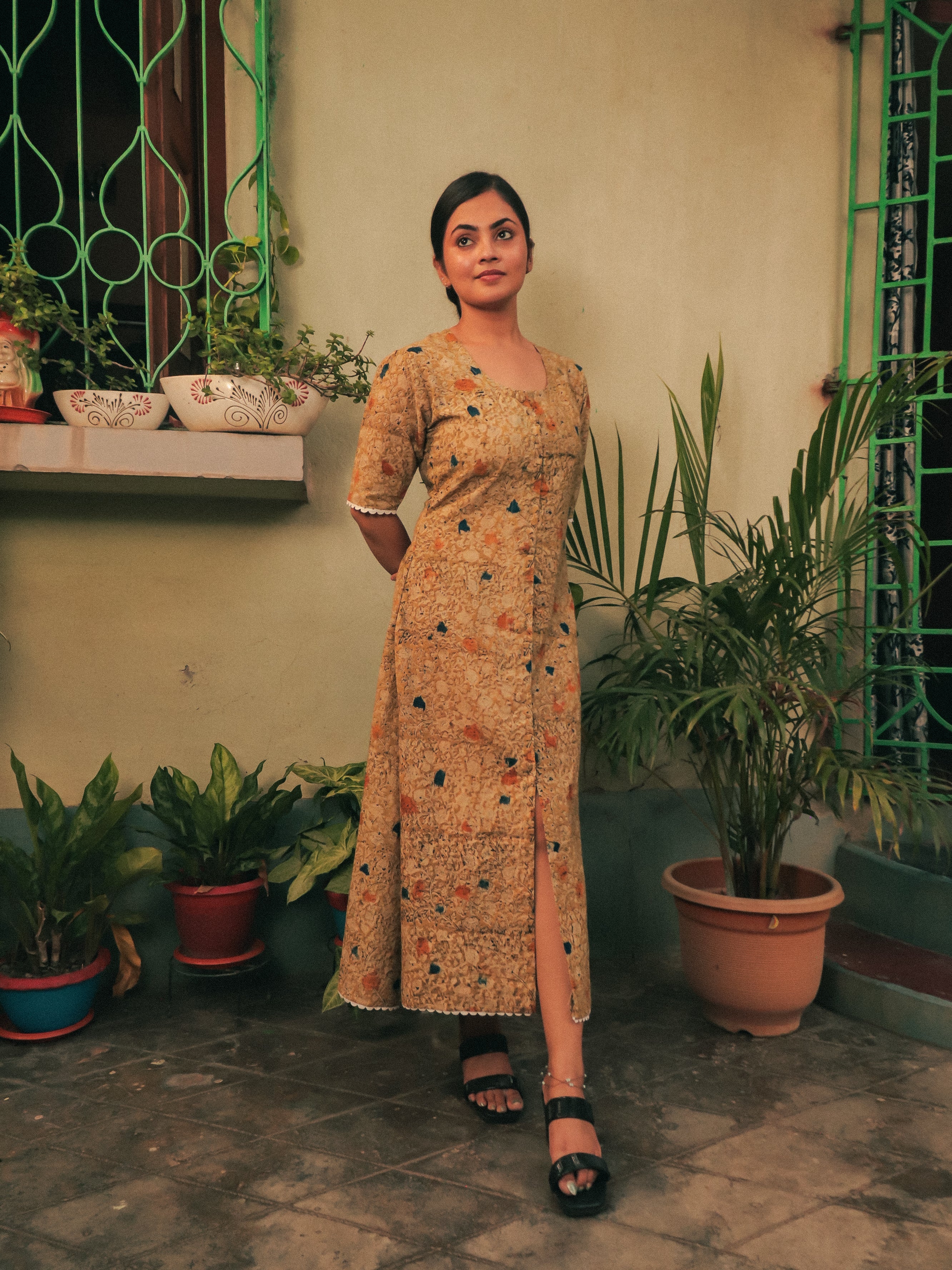 Yellow Gulbahar Scoop Neck Maxi Dress